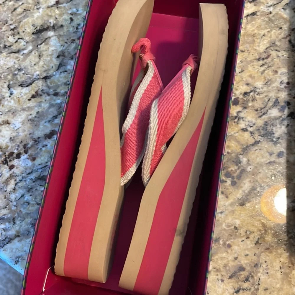 Tory Burch Pink and Tan Flip Flop Sandals